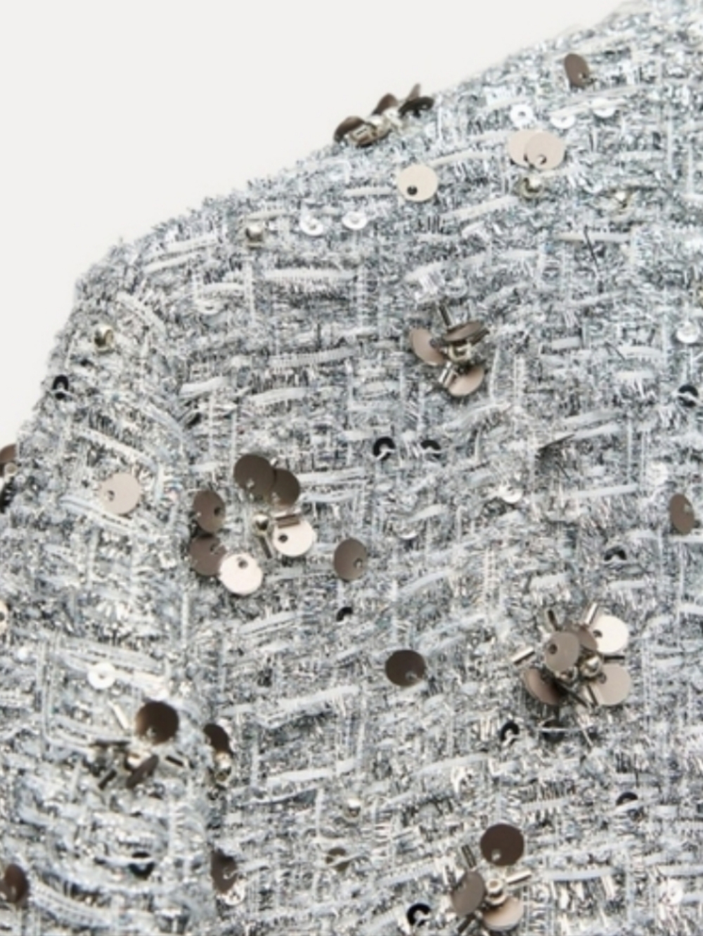 Zara tweed textured sequined blazer  silver gray size XL - Picture 12 of 14